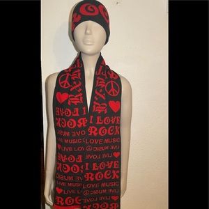 Rock life music red/black hat & scarf set